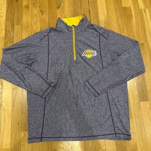LA Lakers Mens Sweatshirt Logo Purple/yellow Long Sleeve 1/4 Zip Pullover  XL
